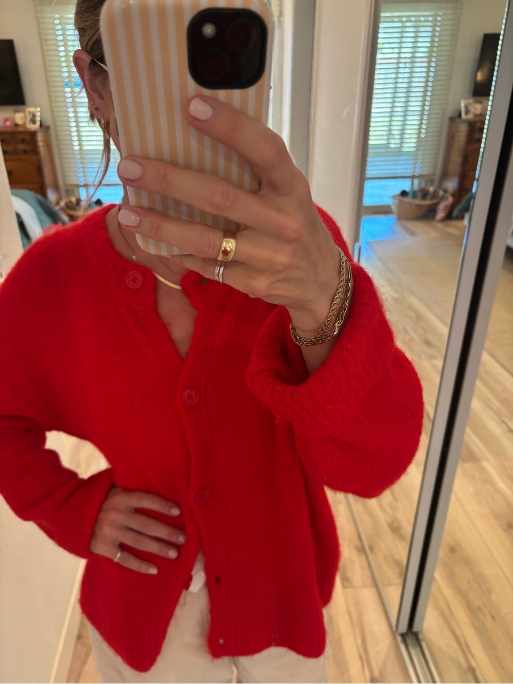 BDG Red Blend Button-Up Cardigan Sweater